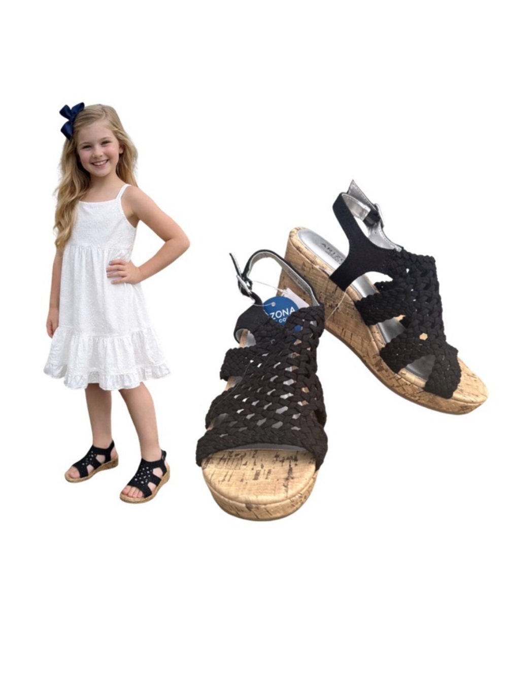 Arizona Jean Co. Black Woven Wedge Sandals – Girls Size 1 – NEW